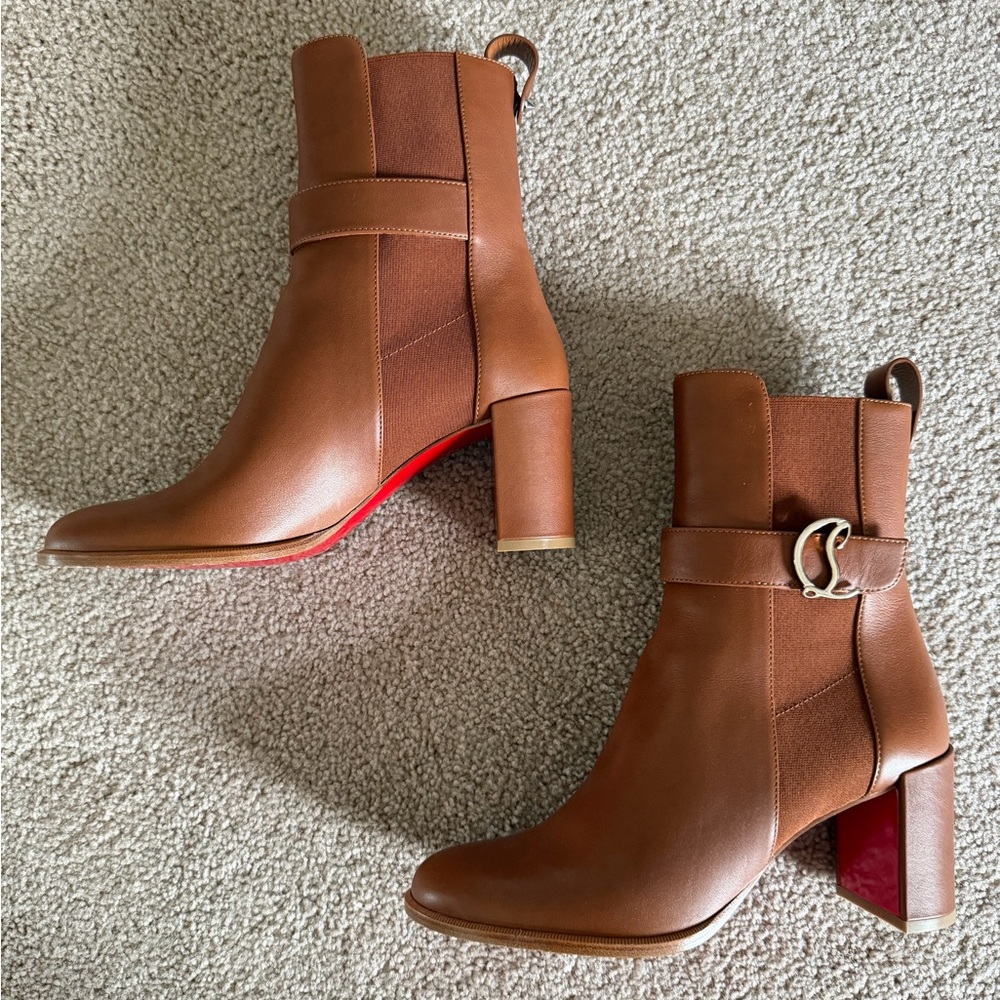 Christian Louboutin Chelsea Cuoio Ankle Boots with Red Sole, EU Size 39/US 8.5